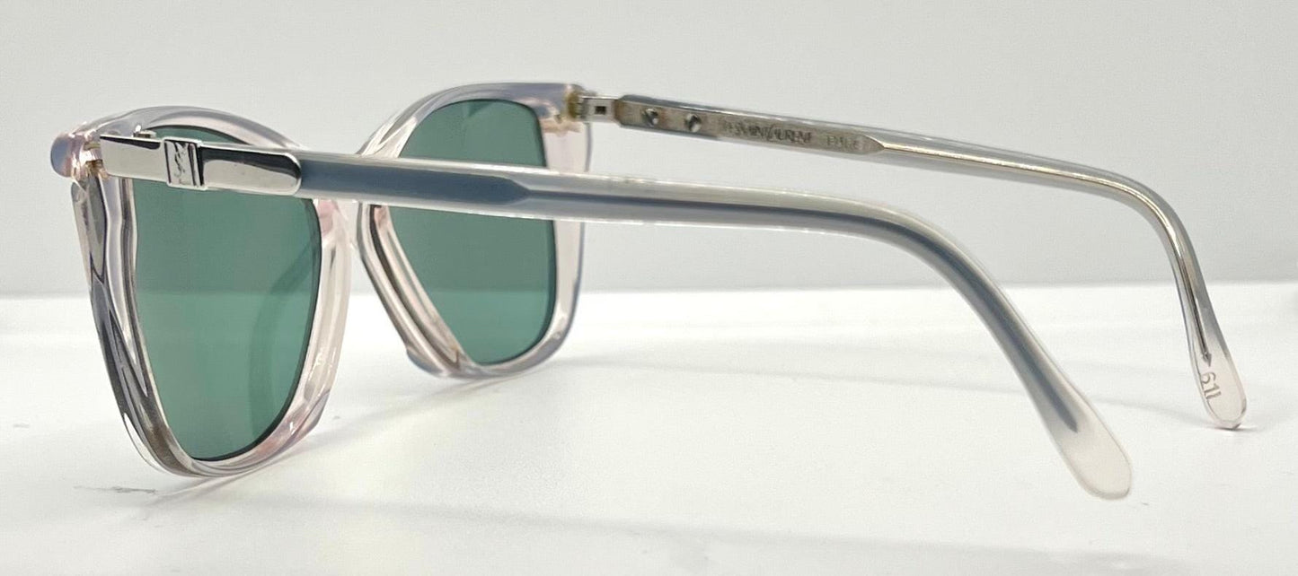 Ysl Sl 611 Vintage Sunglasses-Clear Grey W|New Green Custom Lenses-54Mm-Nos