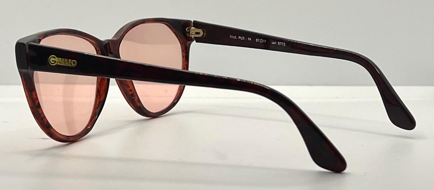 Galileo Pld-14 Vintage Sunglasses W|New, Pink Tint Custom Lenses-57Mm-Italy-Unworn