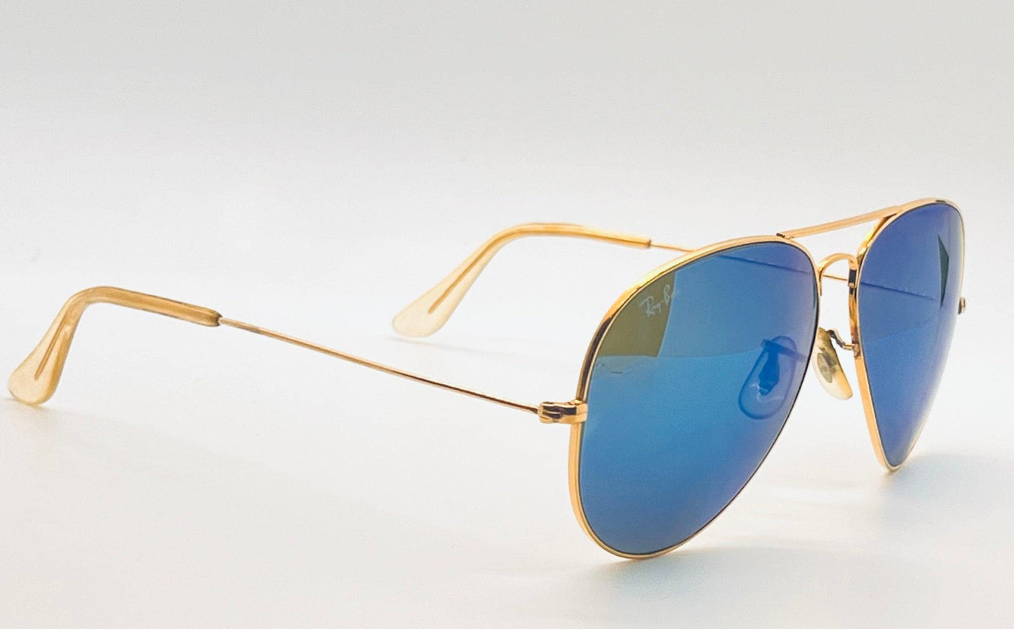 Vintage B&L Ray-Ban Large Metal Aviator 62-14 Gold Frame with New Blue Mirror Glass Lenses