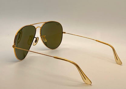 Vintage B&L Ray-Ban Large Metal Aviator 62-14 Gold Frame with New Blue Mirror Glass Lenses