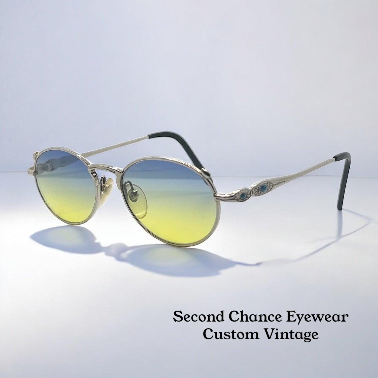 Jkj Turquoise Accent Vintage Sunglasses W|New, Custom Blue|Yellow Gradient Lenses-Japan