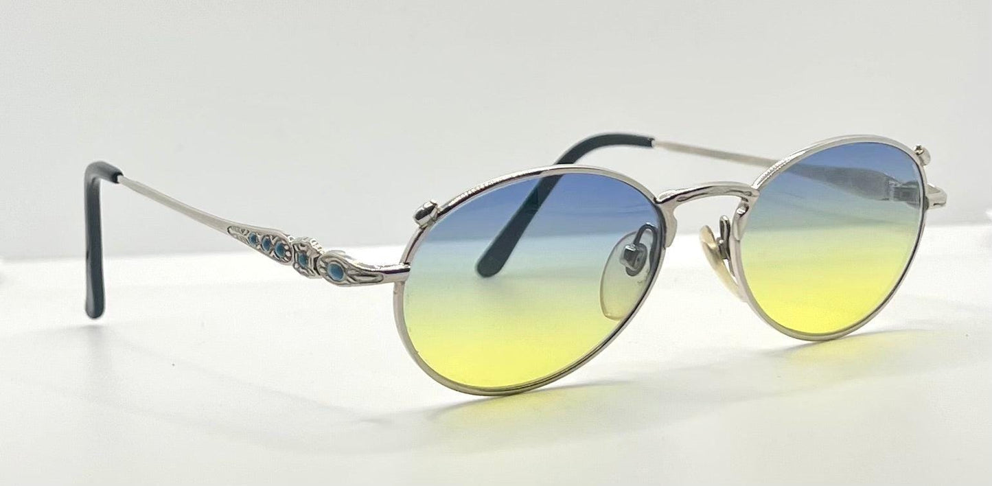 Jkj Turquoise Accent Vintage Sunglasses W|New, Custom Blue|Yellow Gradient Lenses-Japan