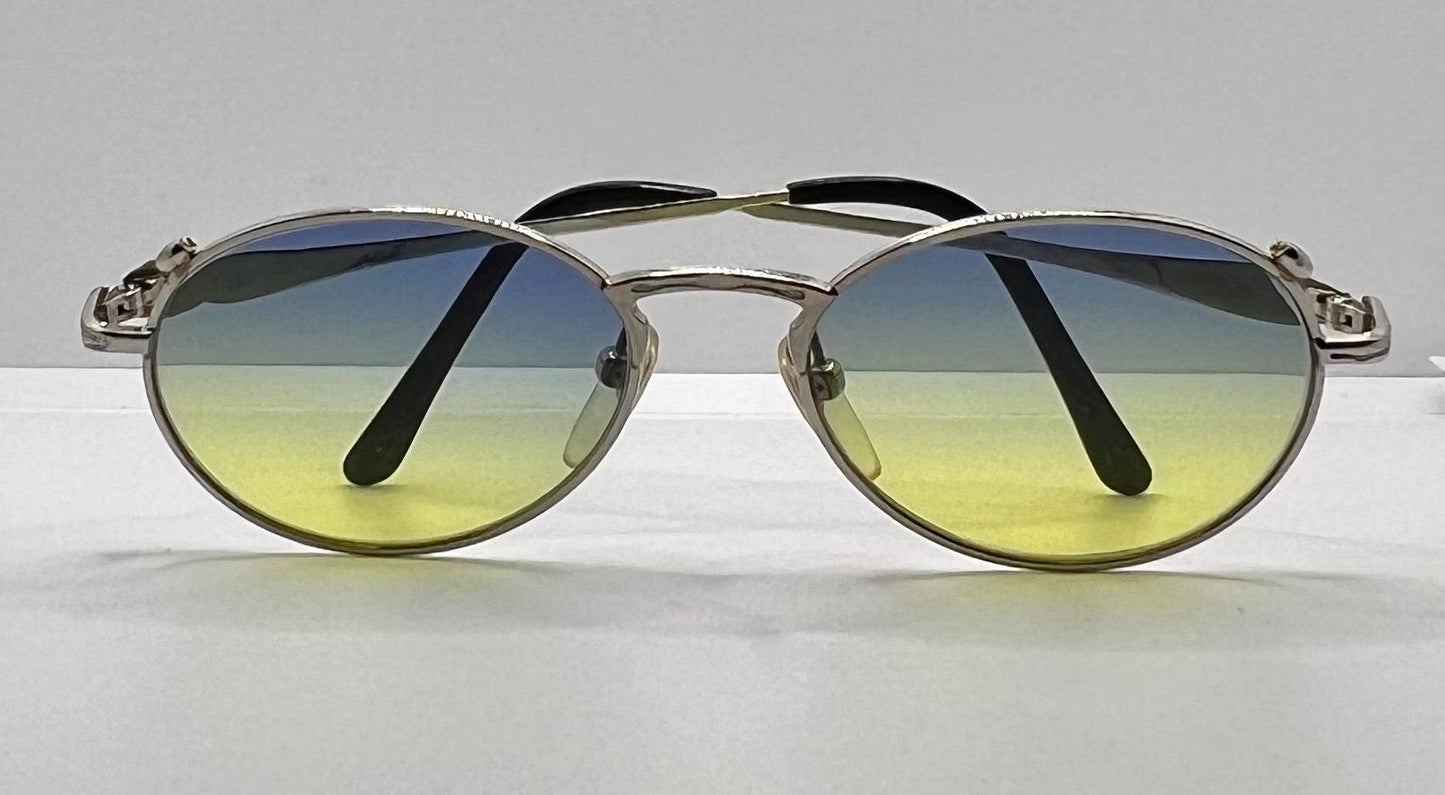 Jkj Turquoise Accent Vintage Sunglasses W|New, Custom Blue|Yellow Gradient Lenses-Japan