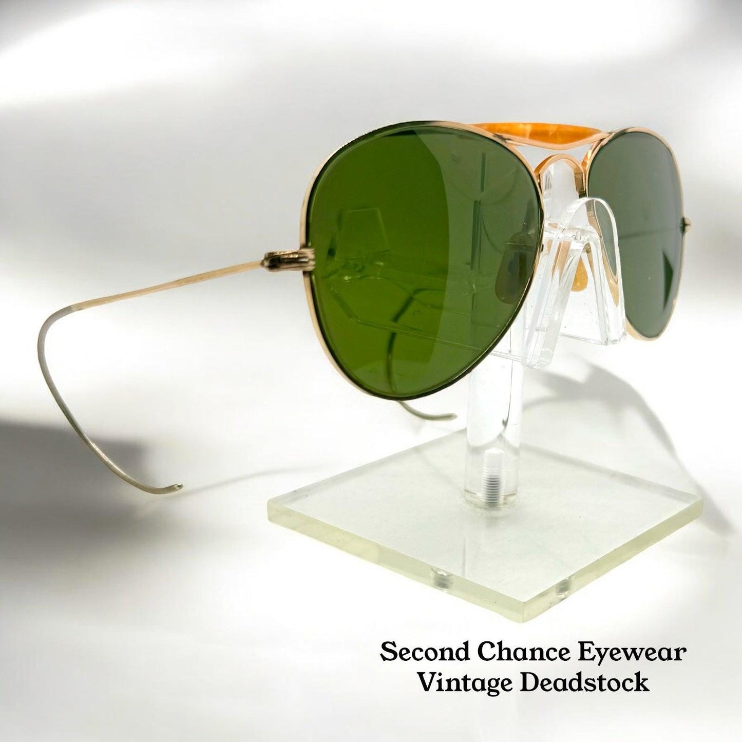 Vintage Sg 1|10 12K Gold-Filled Aviator Sunglasses – Amber Brow Bar – Green Glass Lenses – Late 1950S–70S – Usa Made-Deadstock