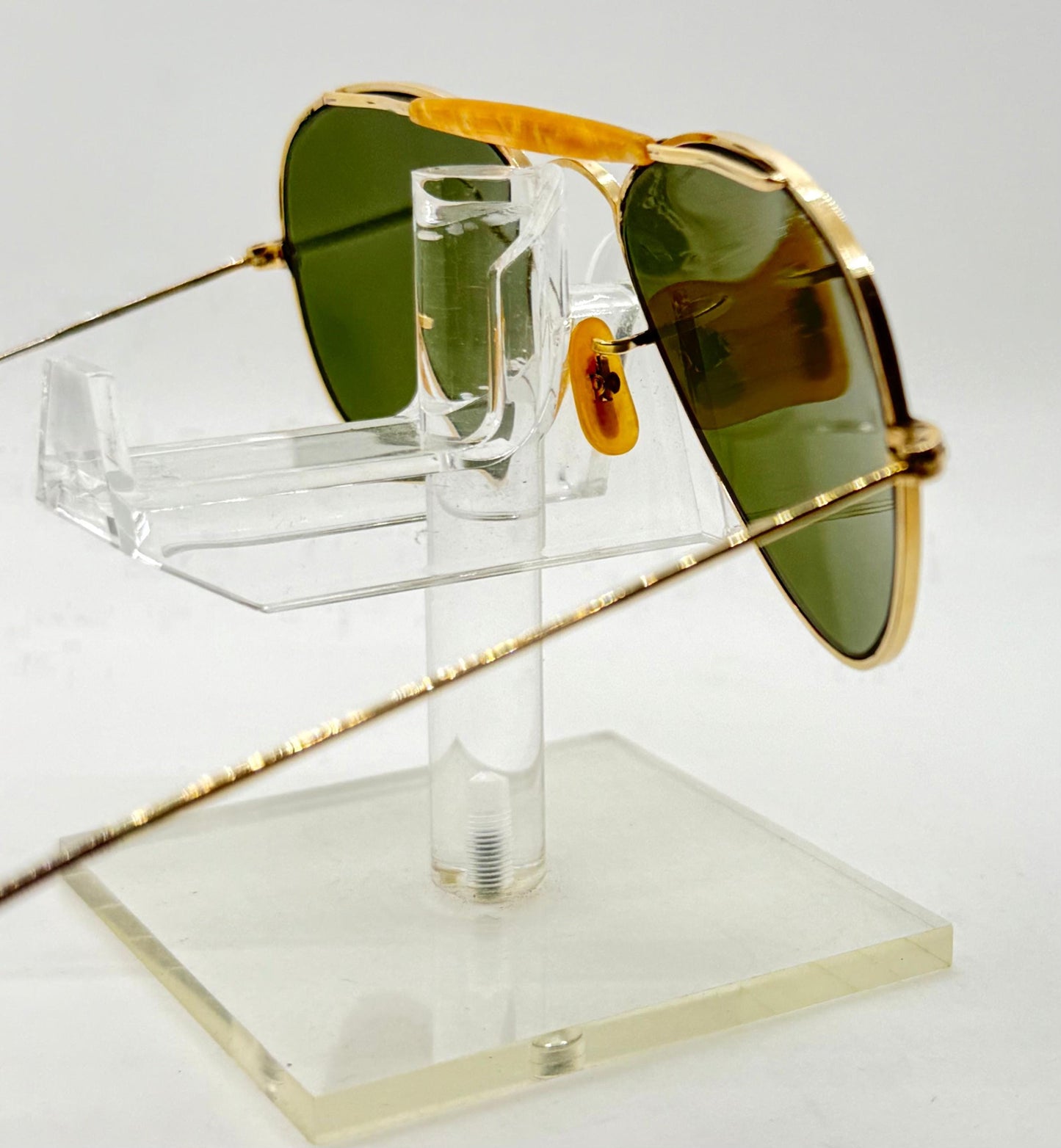 Vintage Sg 1|10 12K Gold-Filled Aviator Sunglasses – Amber Brow Bar – Green Glass Lenses – Late 1950S–70S – Usa Made-Deadstock