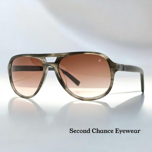 John Varvatos V769 Grey Horn Sunglasses – Leather Temples – New – Full Kit