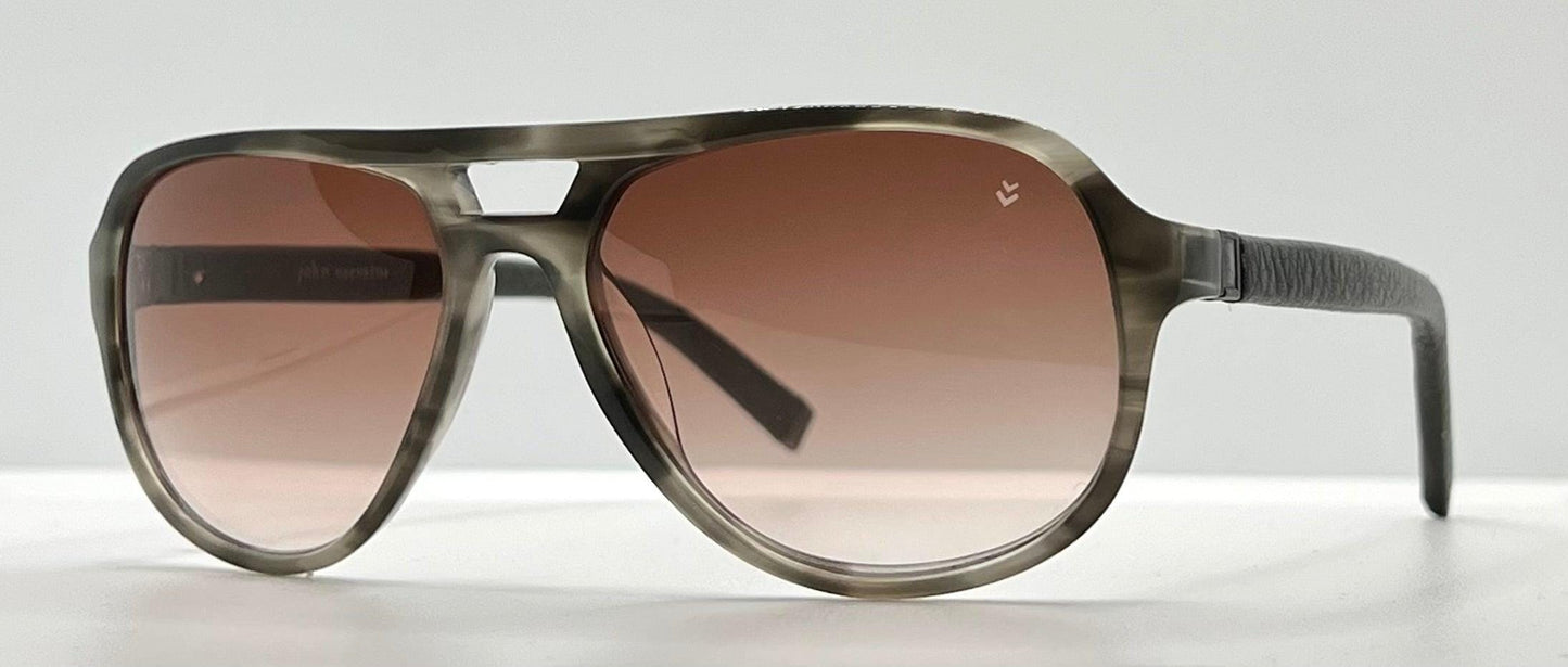John Varvatos V769 Grey Horn Sunglasses – Leather Temples – New – Full Kit