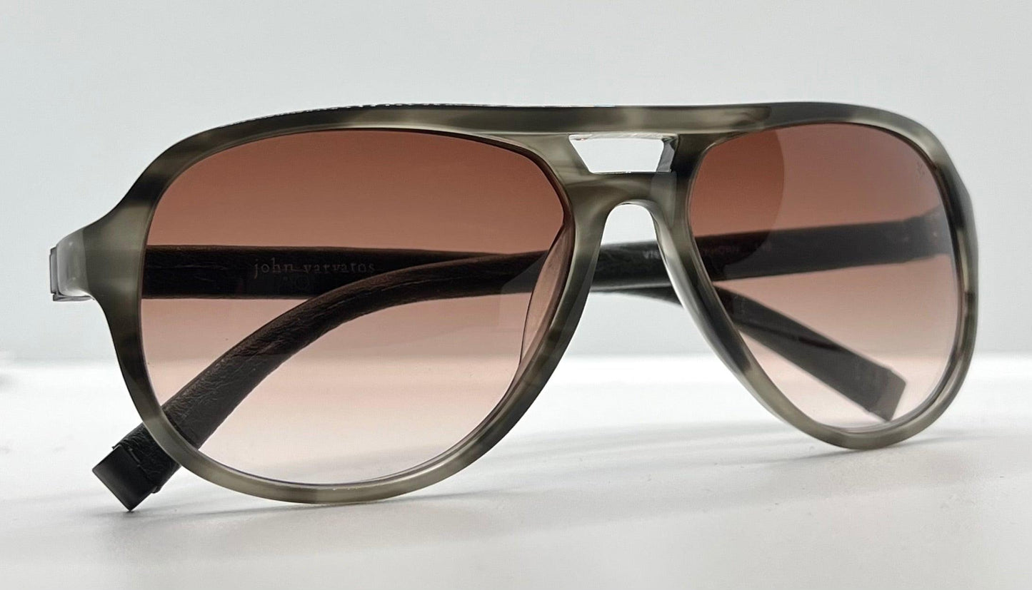 John Varvatos V769 Grey Horn Sunglasses – Leather Temples – New – Full Kit