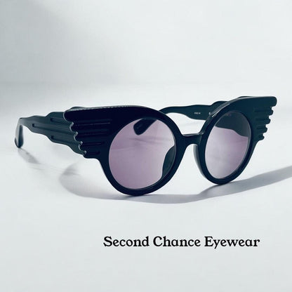 Vintage Nos Linda Farrow Projects X Jeremy Scott Js|Wings|1 Handmade Black Sunglasses With Purple Gradient Lenses