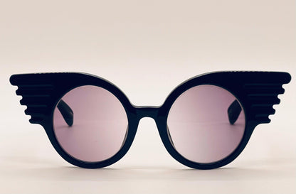 Vintage Nos Linda Farrow Projects X Jeremy Scott Js|Wings|1 Handmade Black Sunglasses With Purple Gradient Lenses