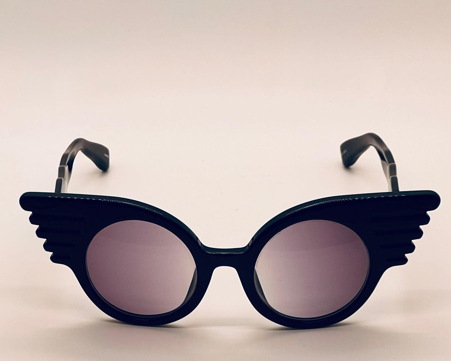 Vintage Nos Linda Farrow Projects X Jeremy Scott Js|Wings|1 Handmade Black Sunglasses With Purple Gradient Lenses