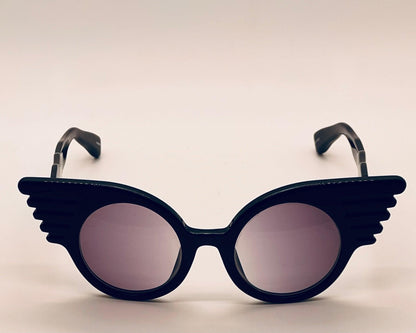 Vintage Nos Linda Farrow Projects X Jeremy Scott Js|Wings|1 Handmade Black Sunglasses With Purple Gradient Lenses