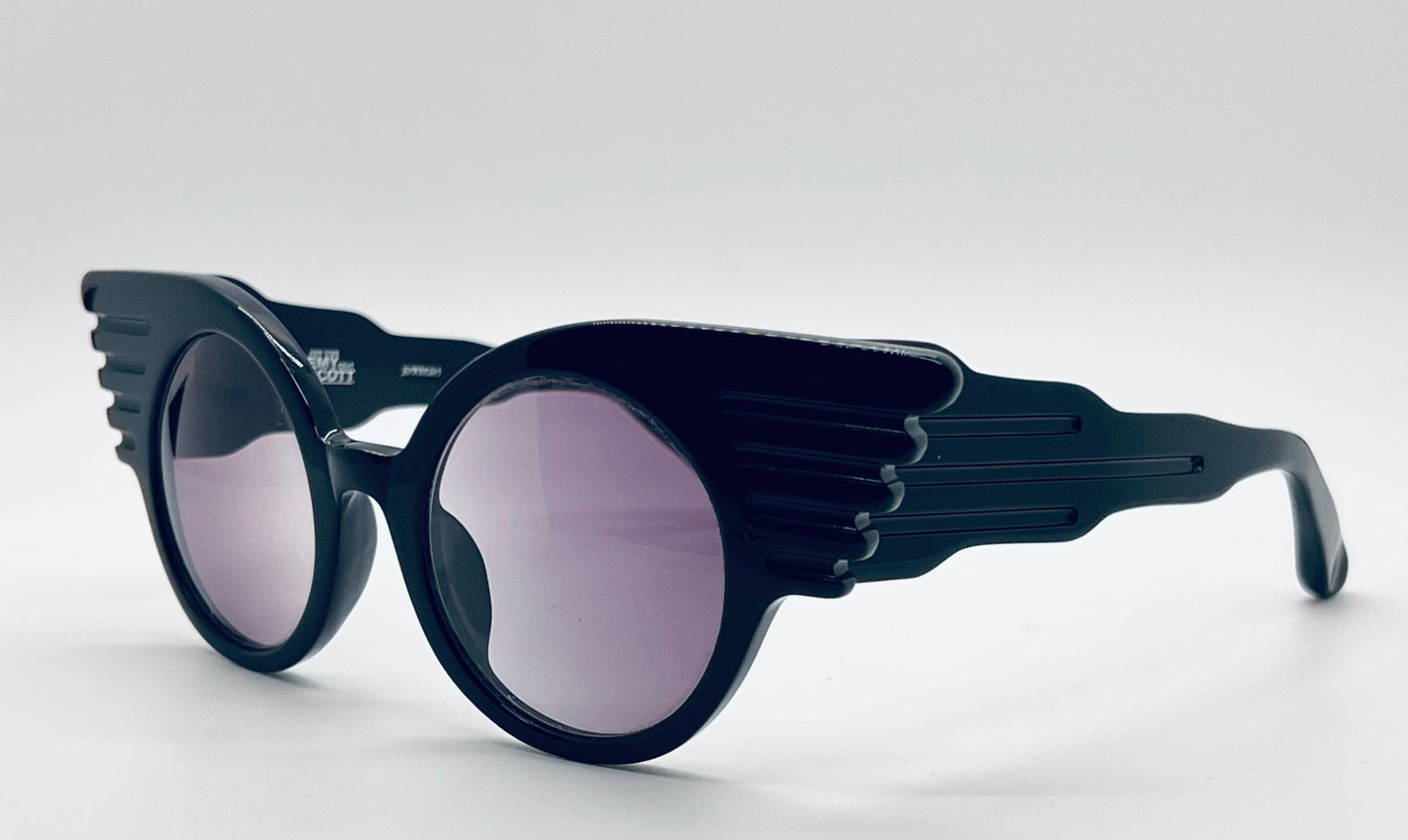 Vintage Nos Linda Farrow Projects X Jeremy Scott Js|Wings|1 Handmade Black Sunglasses With Purple Gradient Lenses