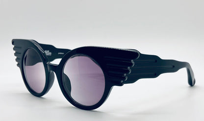 Vintage Nos Linda Farrow Projects X Jeremy Scott Js|Wings|1 Handmade Black Sunglasses With Purple Gradient Lenses
