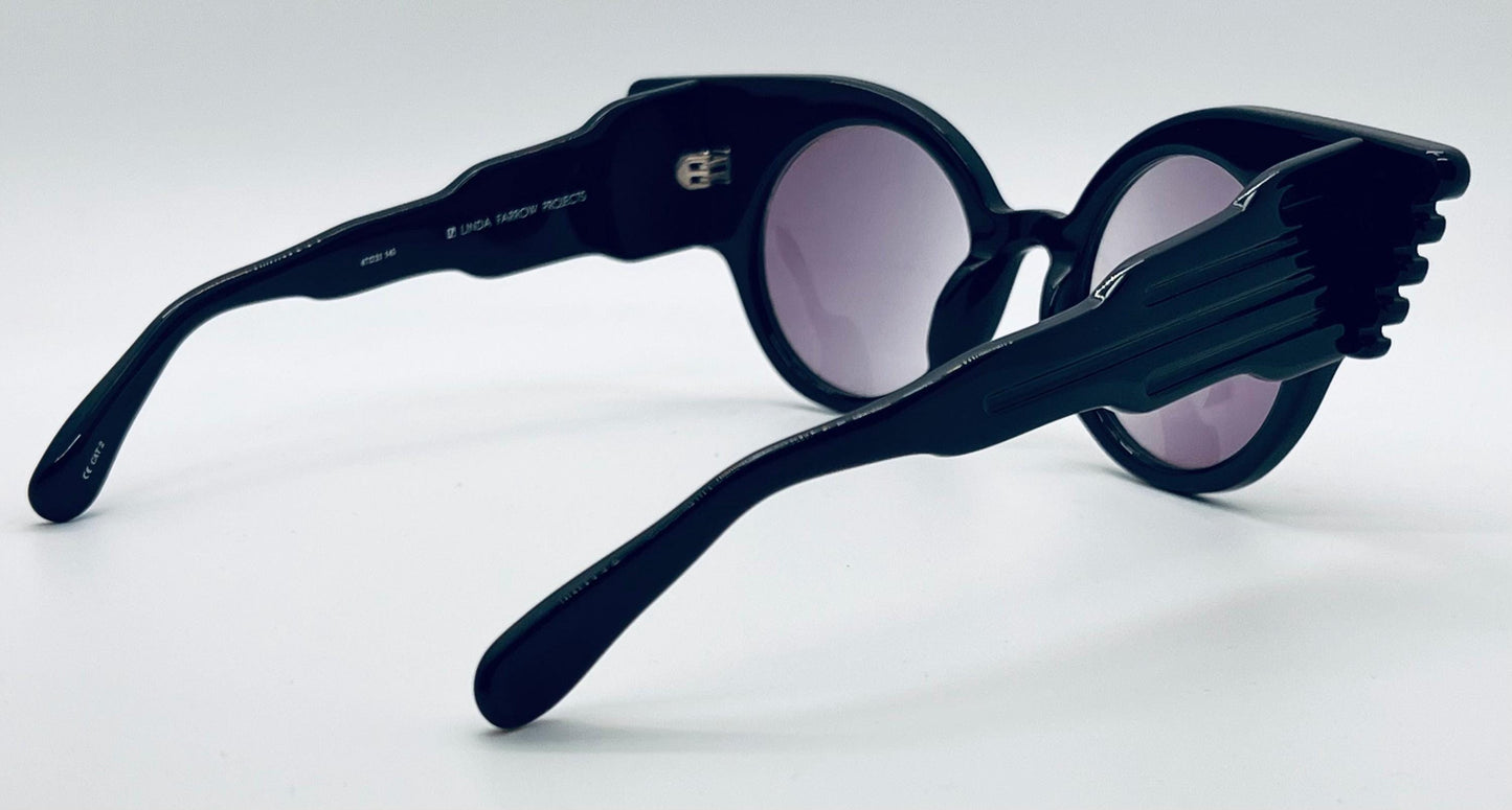 Vintage Nos Linda Farrow Projects X Jeremy Scott Js|Wings|1 Handmade Black Sunglasses With Purple Gradient Lenses