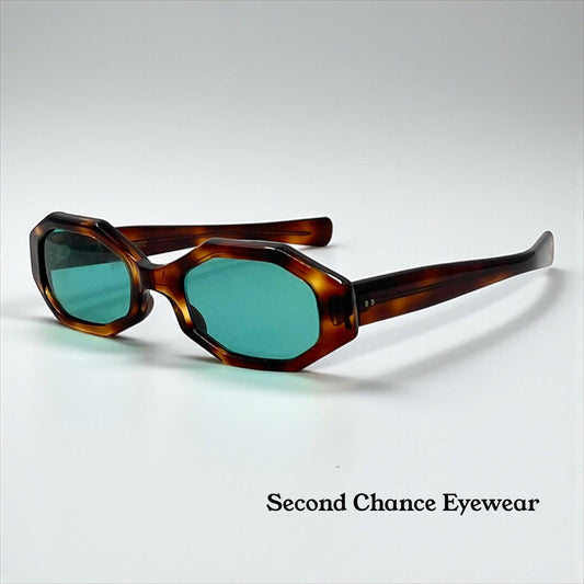 Twec Frame-Vintage French Octagonal Sunglasses W|New Solid Aqua Tinted Lenses-Paddle Temples-Unworn