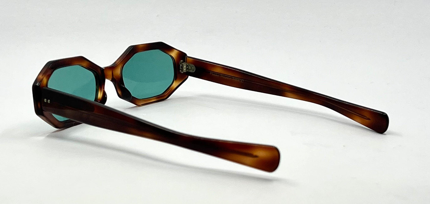 Twec Frame-Vintage French Octagonal Sunglasses W|New Solid Aqua Tinted Lenses-Paddle Temples-Unworn