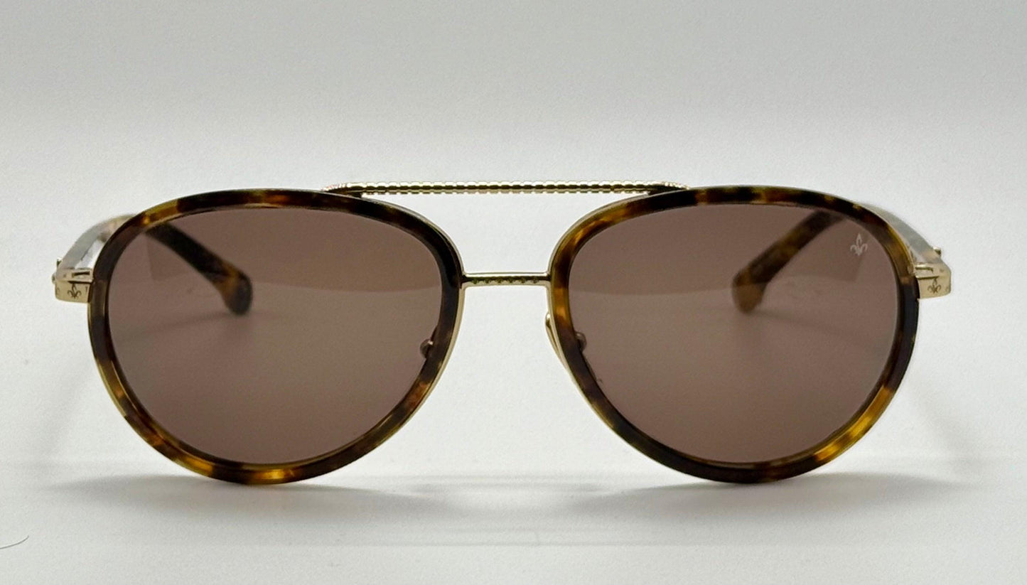 Brand New Philippe V No. 2 Classic Aviator Sunglasses – Gold-Tone & Havana With Essilor Brown Hd Lenses