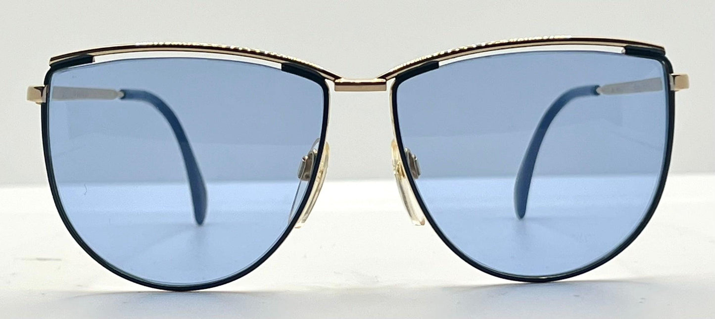 Silhouette V6050 Vintage Gold Sunglasses w|New Solid Blue Custom Lenses-57mm-Austria