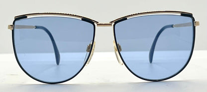 Silhouette V6050 Vintage Gold Sunglasses w|New Solid Blue Custom Lenses-57mm-Austria