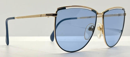 Silhouette V6050 Vintage Gold Sunglasses w|New Solid Blue Custom Lenses-57mm-Austria