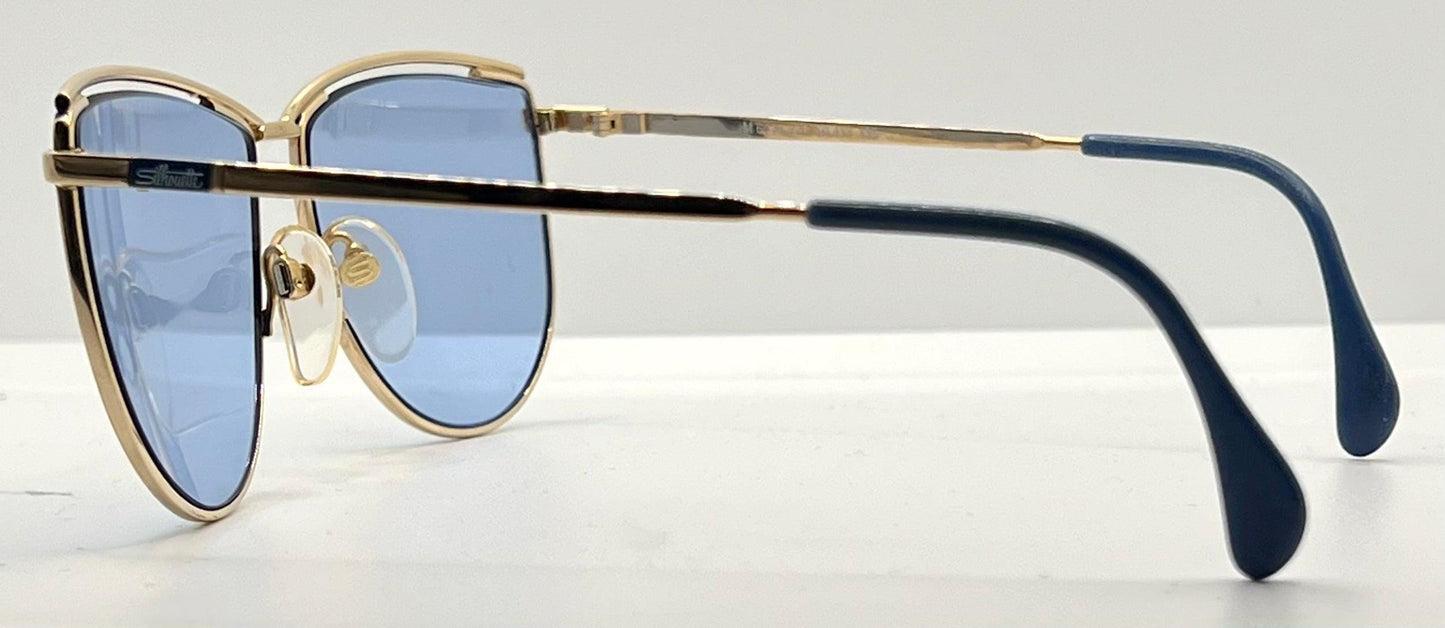 Silhouette V6050 Vintage Gold Sunglasses w|New Solid Blue Custom Lenses-57mm-Austria