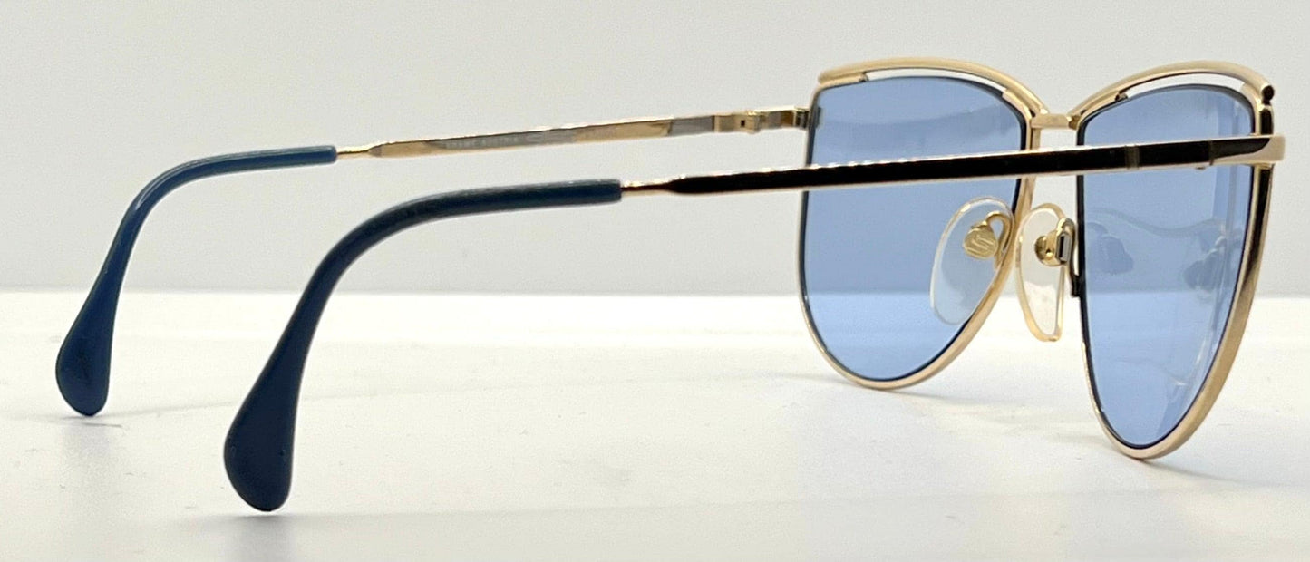 Silhouette V6050 Vintage Gold Sunglasses w|New Solid Blue Custom Lenses-57mm-Austria