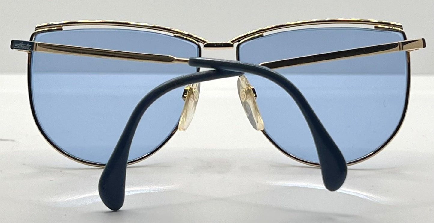 Silhouette V6050 Vintage Gold Sunglasses w|New Solid Blue Custom Lenses-57mm-Austria