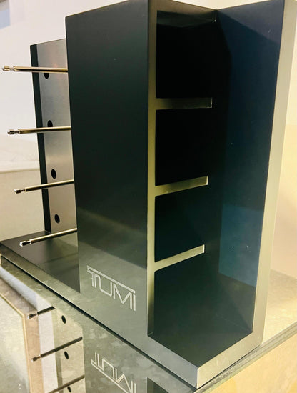 Tumi Counter Top Display. Brand New 4 Unit Display & 4 Unit Side Storage. New