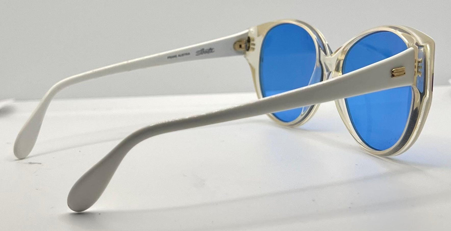 Silhouette M1149|20 Vintage Sunglasses White|Crystal w|New Solid Blue Custom Lenses-48mm-Unworn