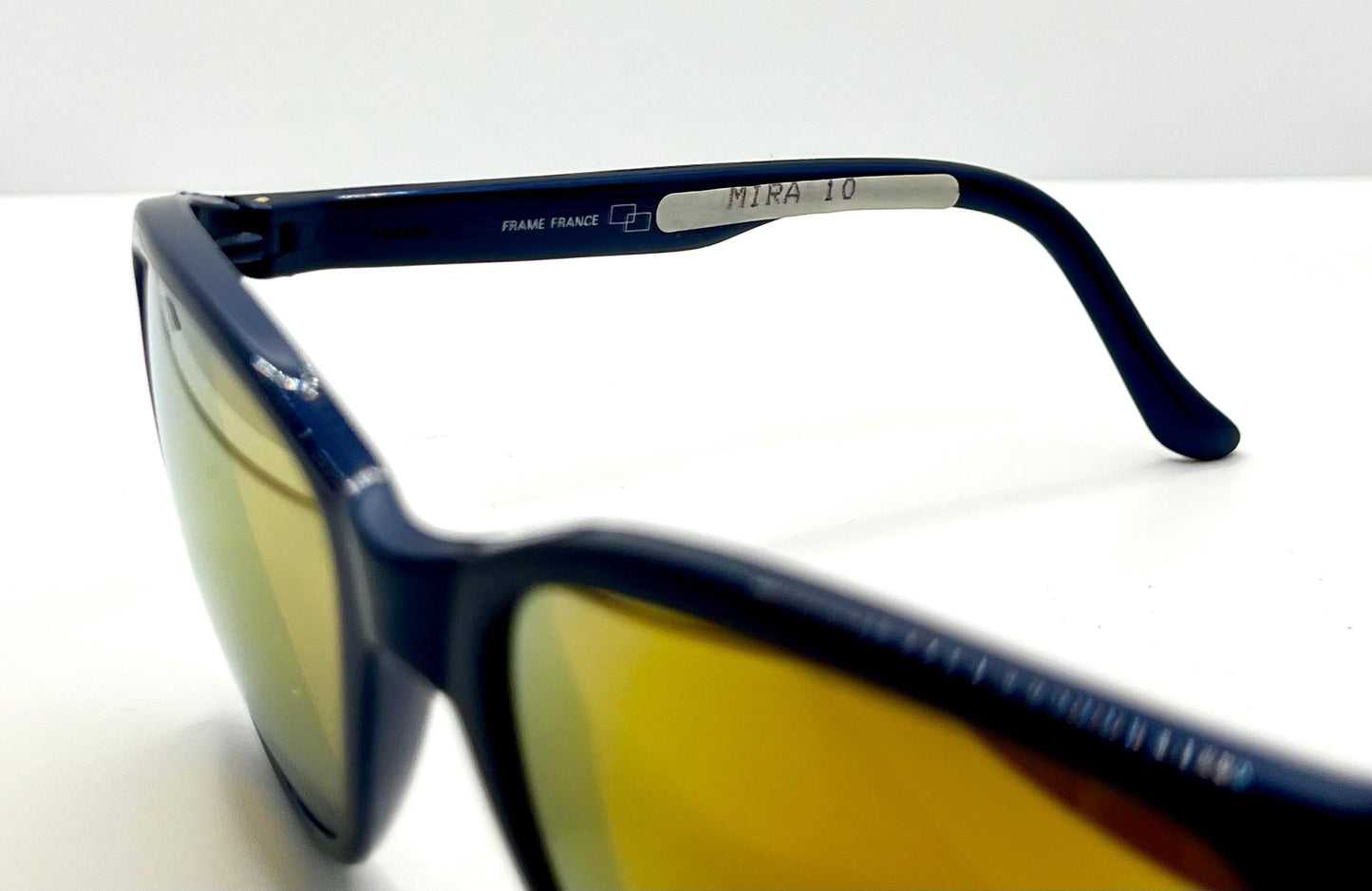 Mira 10 Vintage Sunglasses Blue Frame-Yellow Mirrored Glass Lenses-Deadstock-France