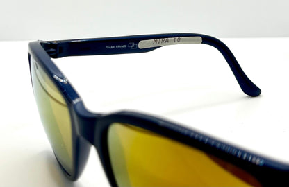 Mira 10 Vintage Sunglasses Blue Frame-Yellow Mirrored Glass Lenses-Deadstock-France