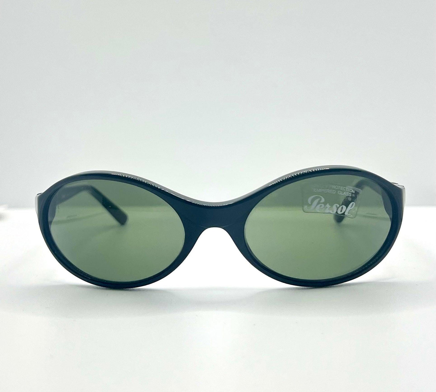 Persol 2505-S 95 56-19 – Vintage Oval Black Sunglasses W| Green Crystal Lenses – Full Kit
