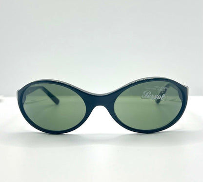 Persol 2505-S 95 56-19 – Vintage Oval Black Sunglasses W| Green Crystal Lenses – Full Kit