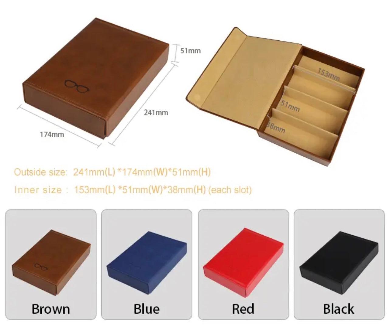 Eyewear Storage Organizer. Eco-Friendly Leather-4 Slots Perfect for Display, Storage or Travel