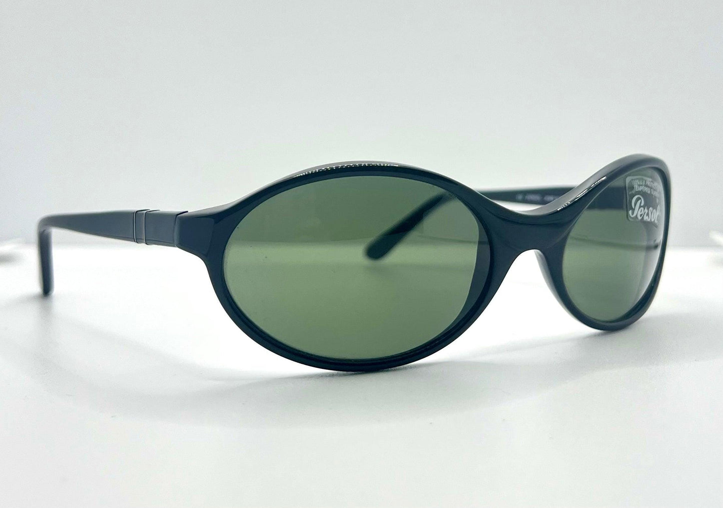 Persol 2505-S 95 56-19 – Vintage Oval Black Sunglasses W| Green Crystal Lenses – Full Kit