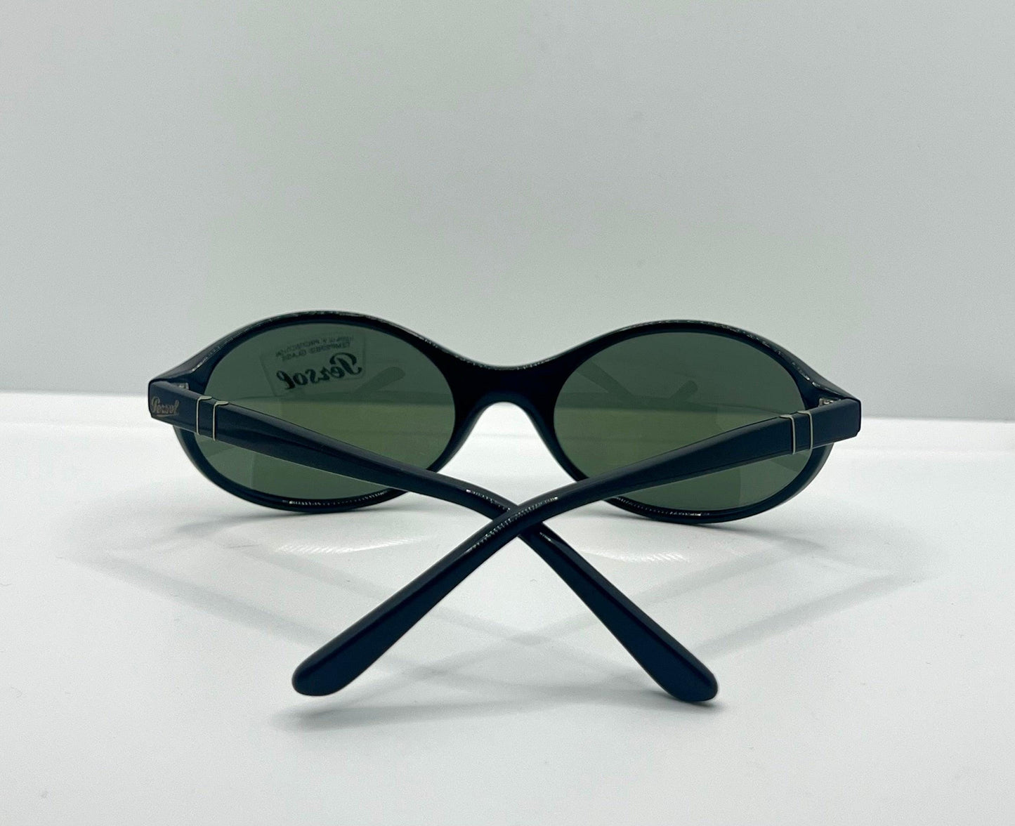 Persol 2505-S 95 56-19 – Vintage Oval Black Sunglasses W| Green Crystal Lenses – Full Kit