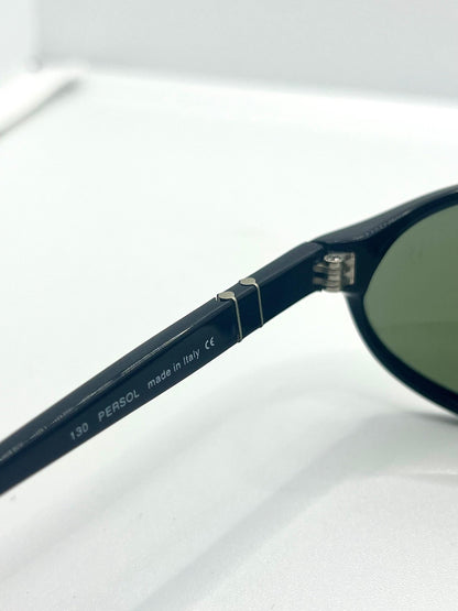 Persol 2505-S 95 56-19 – Vintage Oval Black Sunglasses W| Green Crystal Lenses – Full Kit