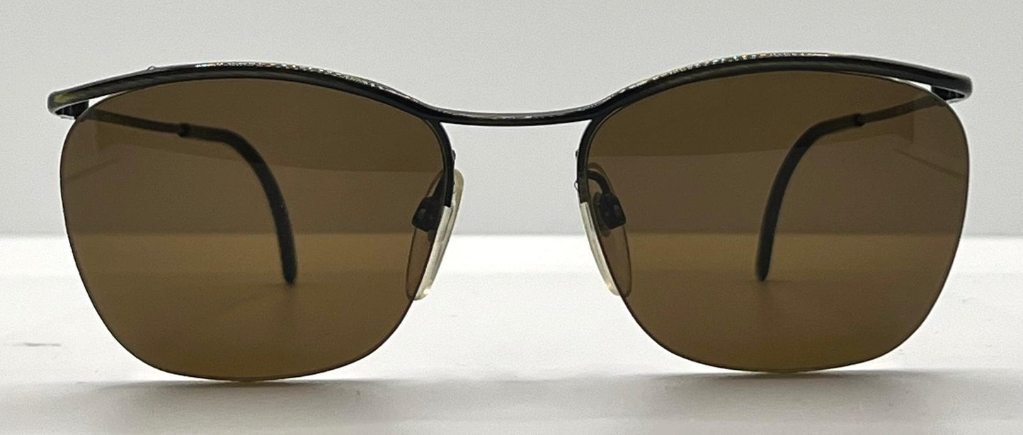 Metalflex Lg Vintage Sunglasses-Half Rim Wire Frame-Brown Lenses-Italy-55Mm