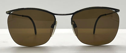Metalflex Lg Vintage Sunglasses-Half Rim Wire Frame-Brown Lenses-Italy-55Mm