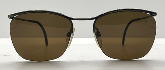 Metalflex Lg Vintage Sunglasses-Half Rim Wire Frame-Brown Lenses-Italy-55Mm