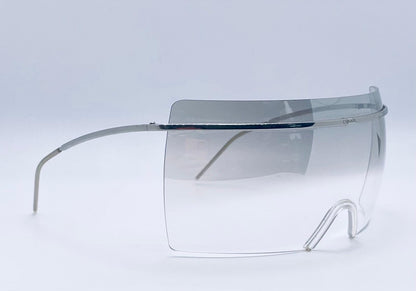 Chanel 4045 c.124|57 Vintage 2000s Shield Sunglasses-Silver Metal, Grey to Clear Gradient lens