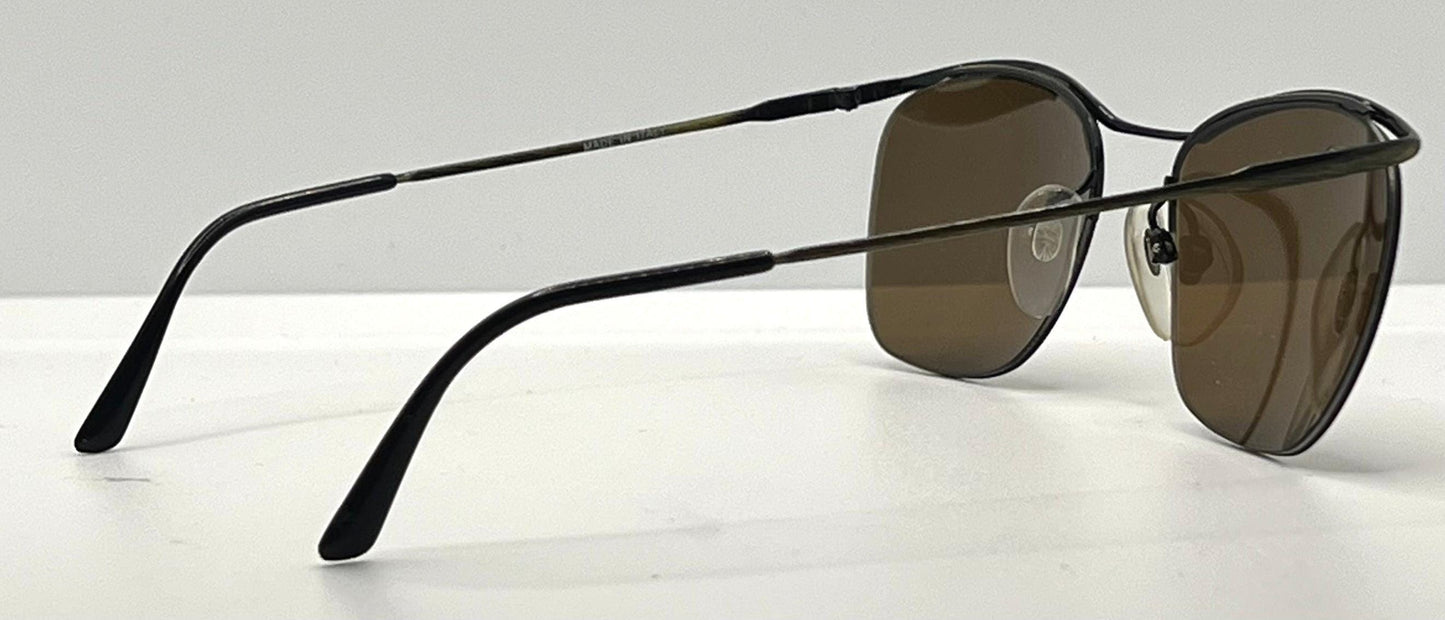 Metalflex Lg Vintage Sunglasses-Half Rim Wire Frame-Brown Lenses-Italy-55Mm