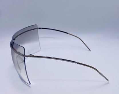 Chanel 4045 c.124|57 Vintage 2000s Shield Sunglasses-Silver Metal, Grey to Clear Gradient lens