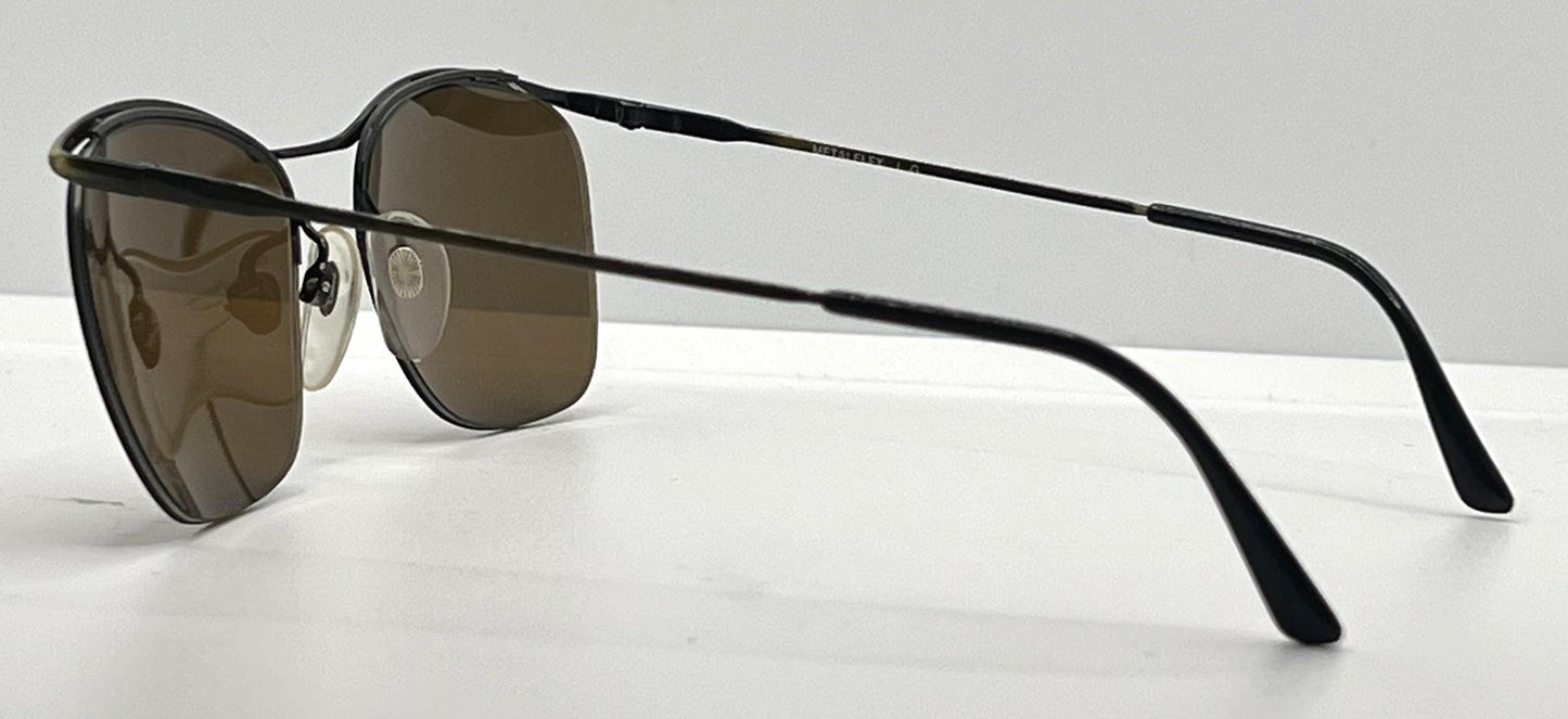 Metalflex Lg Vintage Sunglasses-Half Rim Wire Frame-Brown Lenses-Italy-55Mm
