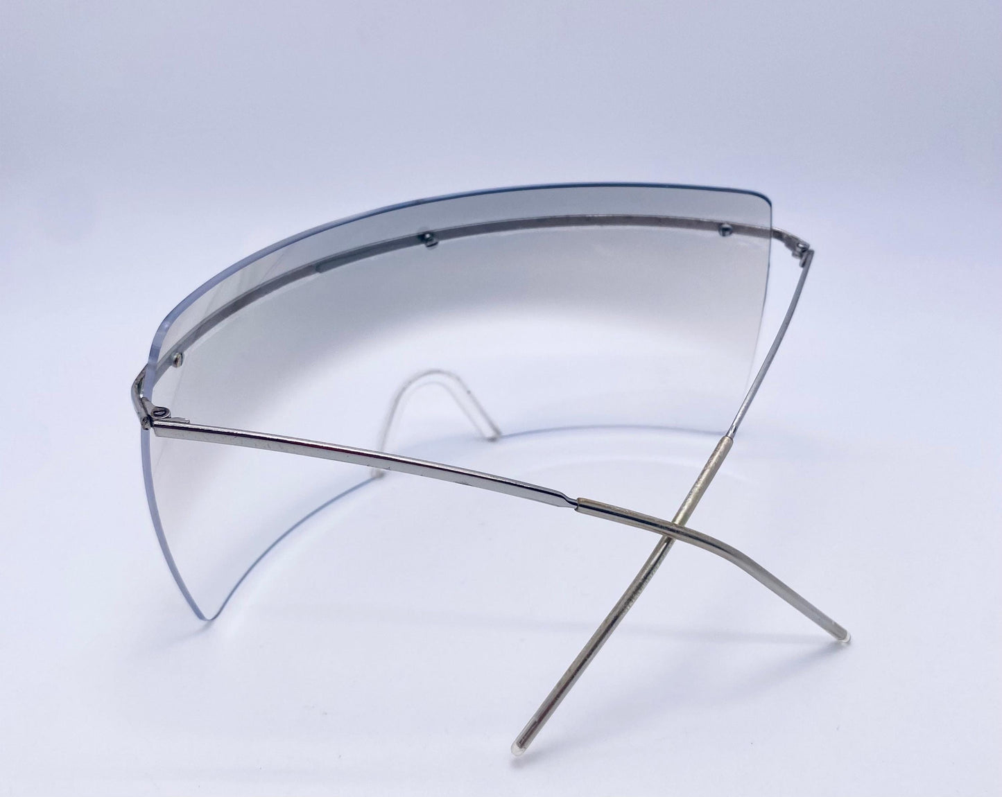 Chanel 4045 c.124|57 Vintage 2000s Shield Sunglasses-Silver Metal, Grey to Clear Gradient lens