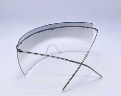 Chanel 4045 c.124|57 Vintage 2000s Shield Sunglasses-Silver Metal, Grey to Clear Gradient lens