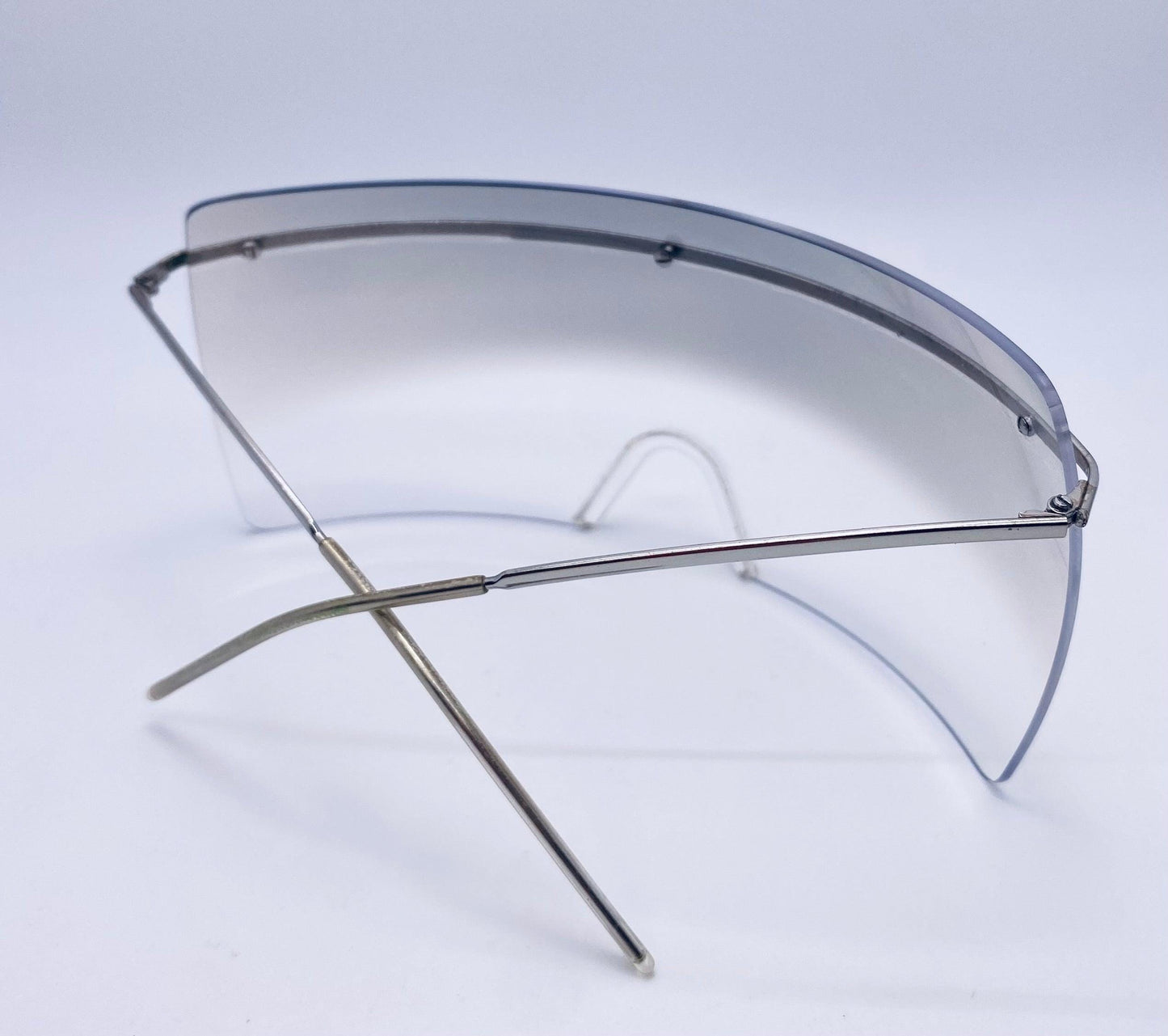 Chanel 4045 c.124|57 Vintage 2000s Shield Sunglasses-Silver Metal, Grey to Clear Gradient lens