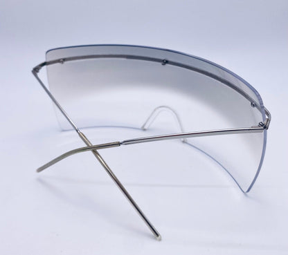 Chanel 4045 c.124|57 Vintage 2000s Shield Sunglasses-Silver Metal, Grey to Clear Gradient lens