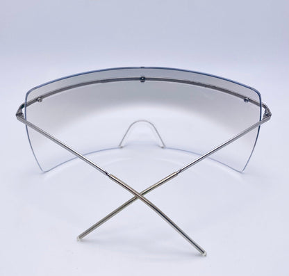 Chanel 4045 c.124|57 Vintage 2000s Shield Sunglasses-Silver Metal, Grey to Clear Gradient lens